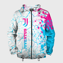 Ветровка с капюшоном мужская Juventus neon gradient style по-вертикали, цвет: 3D-черный