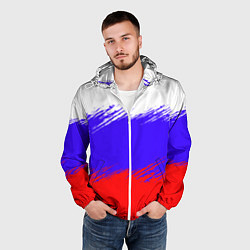 Ветровка с капюшоном мужская Триколор штрихи, цвет: 3D-белый — фото 2