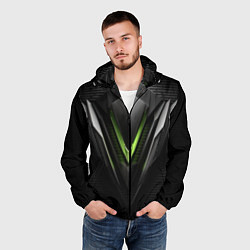Ветровка с капюшоном мужская Black green abstract geforce style, цвет: 3D-черный — фото 2