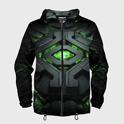 Мужская ветровка Объемная абстрактная яркая зеленая фигура на черно