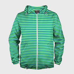 Ветровка с капюшоном мужская Зелёный в синюю полоску, цвет: 3D-белый