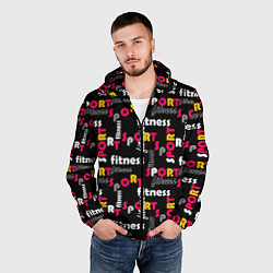 Ветровка с капюшоном мужская Спортивный узор желтый красный черный, цвет: 3D-черный — фото 2