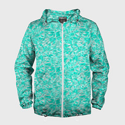 Ветровка с капюшоном мужская Абстрактный бирюзово-белый фон, цвет: 3D-белый