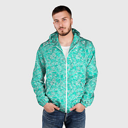 Ветровка с капюшоном мужская Абстрактный бирюзово-белый фон, цвет: 3D-белый — фото 2