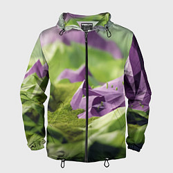 Ветровка с капюшоном мужская Геометрический пейзаж фиолетовый и зеленый, цвет: 3D-черный