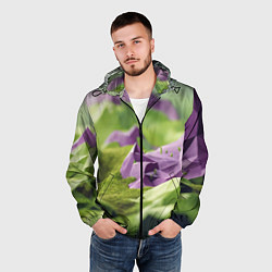 Ветровка с капюшоном мужская Геометрический пейзаж фиолетовый и зеленый, цвет: 3D-черный — фото 2