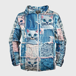 Мужская ветровка Кошки на пэчворк джинсах паттерн