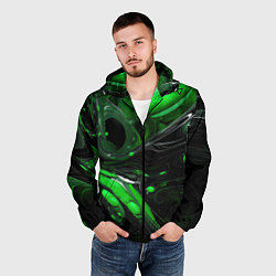 Ветровка с капюшоном мужская Green dark abstract geometry style, цвет: 3D-черный — фото 2