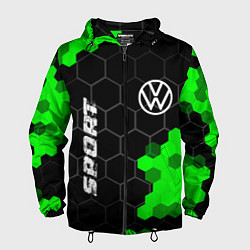 Ветровка с капюшоном мужская Volkswagen green sport hexagon, цвет: 3D-черный