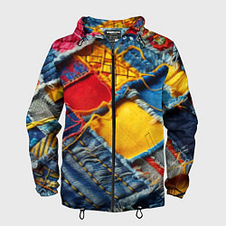 Ветровка с капюшоном мужская Colorful denim patchwork - ai art, цвет: 3D-черный