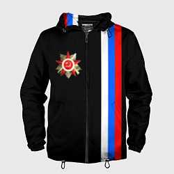 Ветровка с капюшоном мужская Великая отечественная - триколор полосы, цвет: 3D-черный