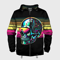 Ветровка с капюшоном мужская Cyber skull - ai art fantasy, цвет: 3D-черный