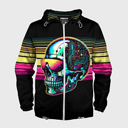 Ветровка с капюшоном мужская Cyber skull - ai art fantasy, цвет: 3D-белый