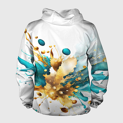 Мужская ветровка Бирюзово голубая абстракция, брызги краски на бело / 3D-Черный – фото 2