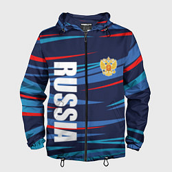 Ветровка с капюшоном мужская Россия - blue stripes, цвет: 3D-черный