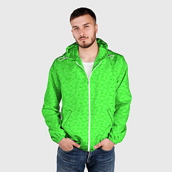 Ветровка с капюшоном мужская Яркий салатовый кислотный, цвет: 3D-белый — фото 2