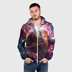 Ветровка с капюшоном мужская Объемный космос и планеты, цвет: 3D-белый — фото 2