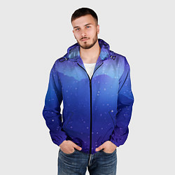 Ветровка с капюшоном мужская Синий космос и звезды, цвет: 3D-черный — фото 2