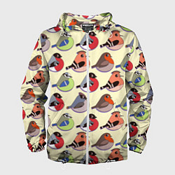 Ветровка с капюшоном мужская Веселые птички, цвет: 3D-белый