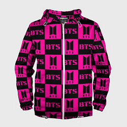 Ветровка с капюшоном мужская BTS pattern pink logo, цвет: 3D-белый