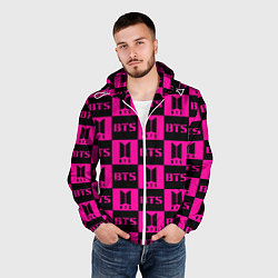 Ветровка с капюшоном мужская BTS pattern pink logo, цвет: 3D-белый — фото 2