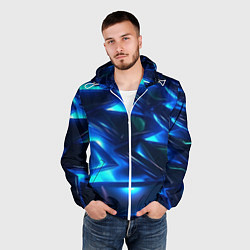 Ветровка с капюшоном мужская Синие абстрактные неоновые плиты, цвет: 3D-белый — фото 2