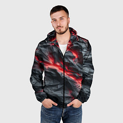 Ветровка с капюшоном мужская Раскаленная лава на горных камнях, цвет: 3D-черный — фото 2