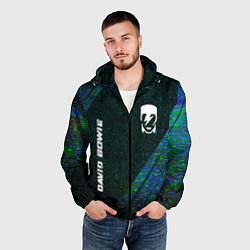 Ветровка с капюшоном мужская David Bowie glitch blue, цвет: 3D-черный — фото 2
