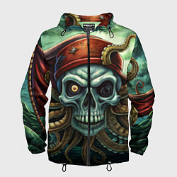 Ветровка с капюшоном мужская Джолли Пират Октопус, цвет: 3D-черный