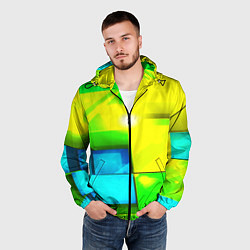 Ветровка с капюшоном мужская Зелёные кубы разломы, цвет: 3D-черный — фото 2