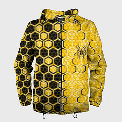 Ветровка с капюшоном мужская Киберпанк соты шестиугольники жёлтый и чёрный с па, цвет: 3D-черный