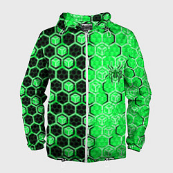Ветровка с капюшоном мужская Техно-киберпанк шестиугольники зелёный и чёрный с, цвет: 3D-белый