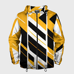 Ветровка с капюшоном мужская Black and yellow stripes on a white background, цвет: 3D-черный