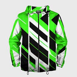 Ветровка с капюшоном мужская Black and green stripes on a white background, цвет: 3D-черный