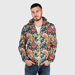 Ветровка с капюшоном мужская Тропические птицы в цветах, цвет: 3D-белый — фото 2