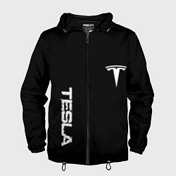 Ветровка с капюшоном мужская Tesla logo white, цвет: 3D-черный