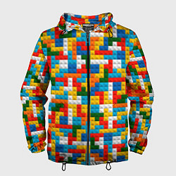 Ветровка с капюшоном мужская Разноцветные квадратные плитки, цвет: 3D-черный