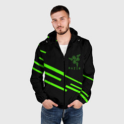 Ветровка с капюшоном мужская Razer line green, цвет: 3D-черный — фото 2