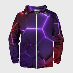 Мужская ветровка Красно-фиолетовые неоновые плиты в разломе