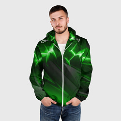 Ветровка с капюшоном мужская Яркая зеленая объемная абстракция, цвет: 3D-белый — фото 2