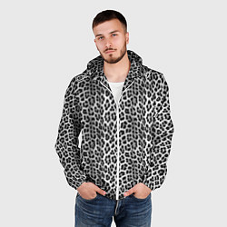 Ветровка с капюшоном мужская Черно-белая шкура леопарда, цвет: 3D-белый — фото 2