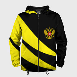 Ветровка с капюшоном мужская Россия текстура жёлтый, цвет: 3D-черный