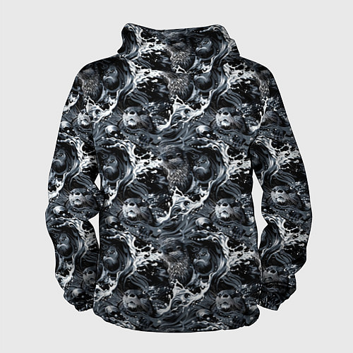 Мужская ветровка Выдры купаются в речке - паттерн / 3D-Черный – фото 2