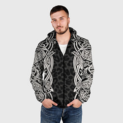 Ветровка с капюшоном мужская Скандинавский кельтский узор, цвет: 3D-черный — фото 2