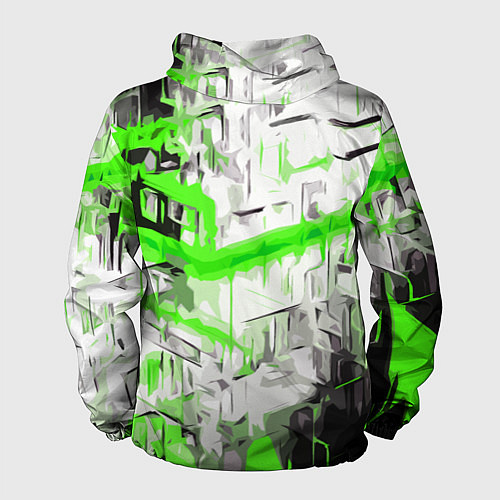 Мужская ветровка Бело-зелёная абстракция на чёрном фоне / 3D-Черный – фото 2