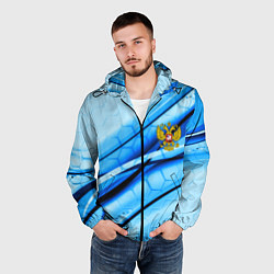 Ветровка с капюшоном мужская Герб РФ соты текстура, цвет: 3D-черный — фото 2