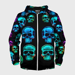 Ветровка с капюшоном мужская Neon skulls - ai art pattern, цвет: 3D-белый