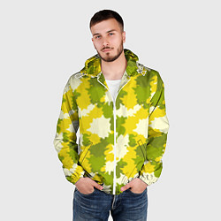 Ветровка с капюшоном мужская Желтые и зеленые камуфляжные пятна, цвет: 3D-белый — фото 2
