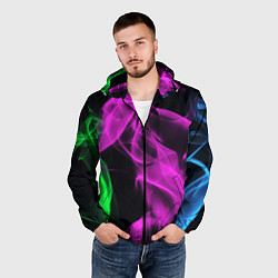 Ветровка с капюшоном мужская Неоновый огненный дым, цвет: 3D-черный — фото 2