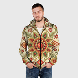 Ветровка с капюшоном мужская Стиль советского ковра узоры и орнамент, цвет: 3D-черный — фото 2